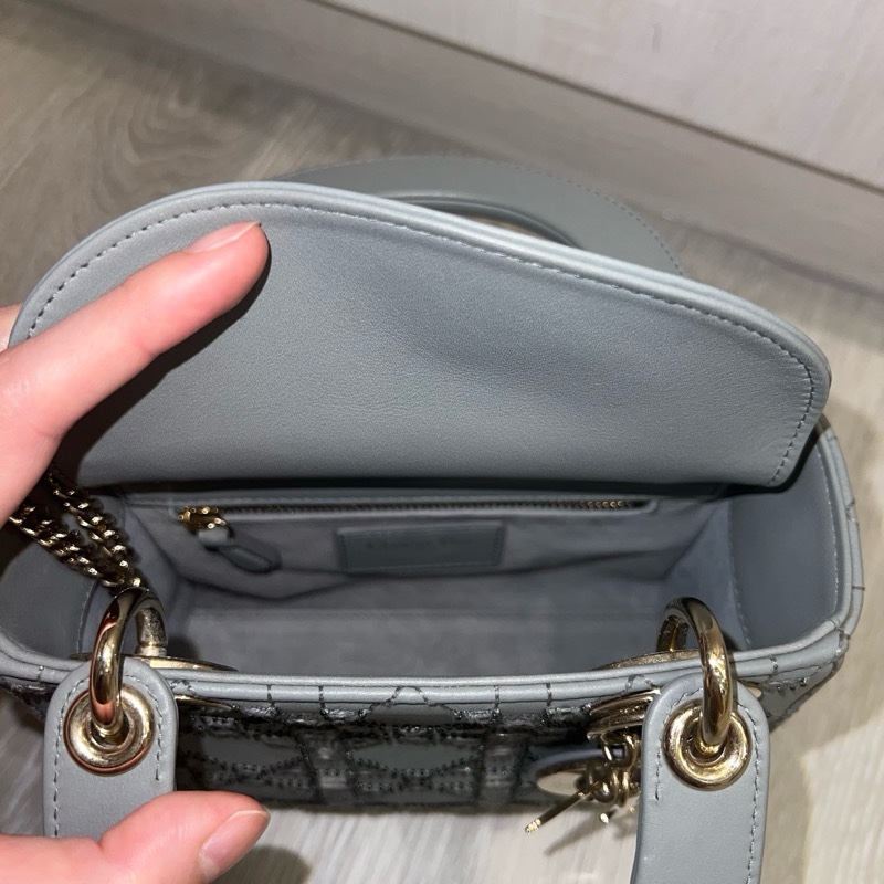 Dior 迪奧三格灰色釘珠金扣戴妃包 Lady Dior-8