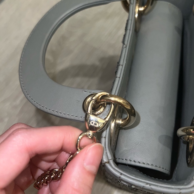 Dior 迪奧三格灰色釘珠金扣戴妃包 Lady Dior-10