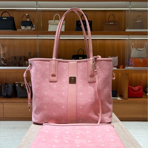 MCM Reversible Liz Shopper in Viseto 粉色提花子母購物袋（大號）