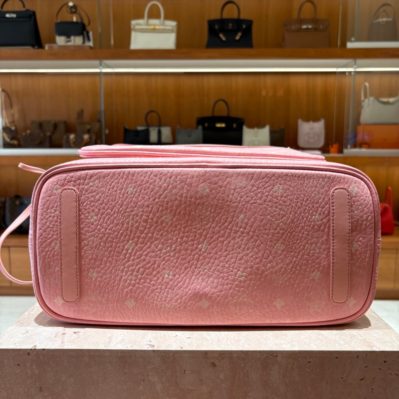 【百搭托特、雙面設計】MCM Reversible Liz Shopper|粉色 Visetos 圖騰帆布包|附內袋|肩背大容量購物袋-7