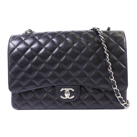 CHANEL 牛皮皮革Maxi Classic銀扣鏈帶肩背袋