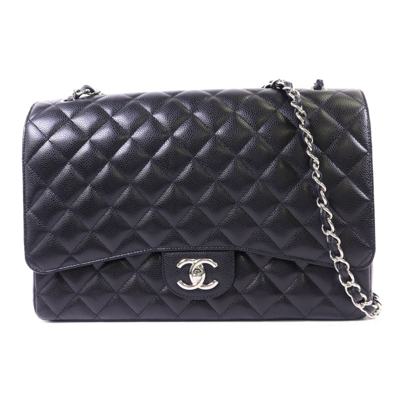 CHANEL 牛皮皮革Maxi Classic銀扣鏈帶肩背袋-0