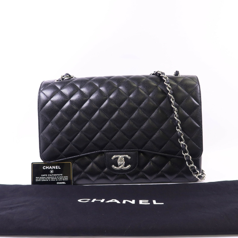 CHANEL 牛皮皮革Maxi Classic銀扣鏈帶肩背袋-20