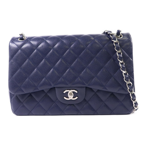 CHANEL 牛皮皮革Large Classic銀扣鏈帶肩背袋