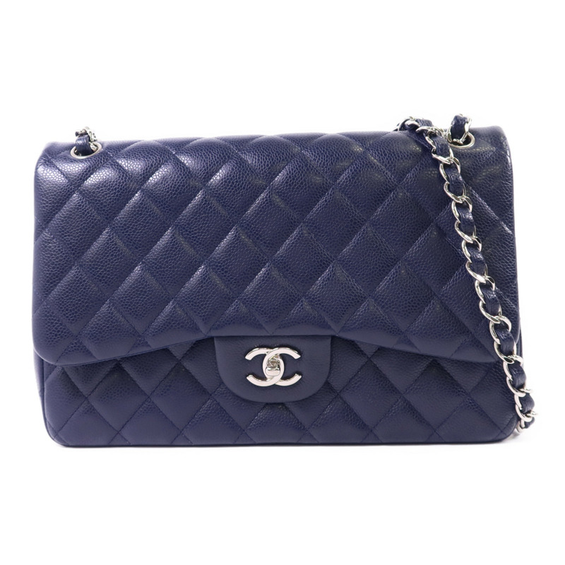 CHANEL 牛皮皮革Large Classic銀扣鏈帶肩背袋-0