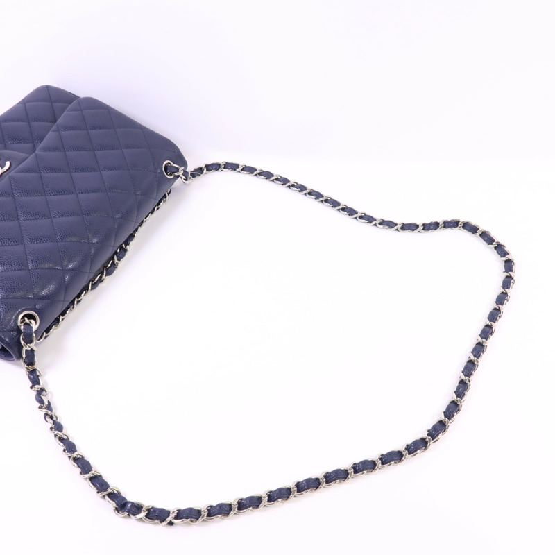 CHANEL 牛皮皮革Large Classic銀扣鏈帶肩背袋-4