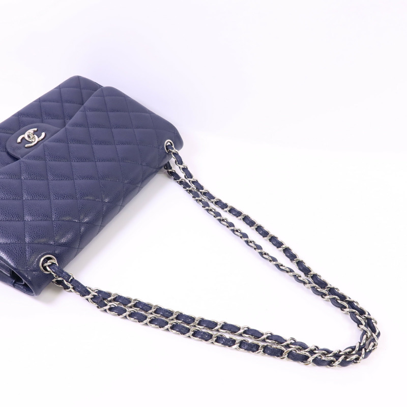 CHANEL 牛皮皮革Large Classic銀扣鏈帶肩背袋-5