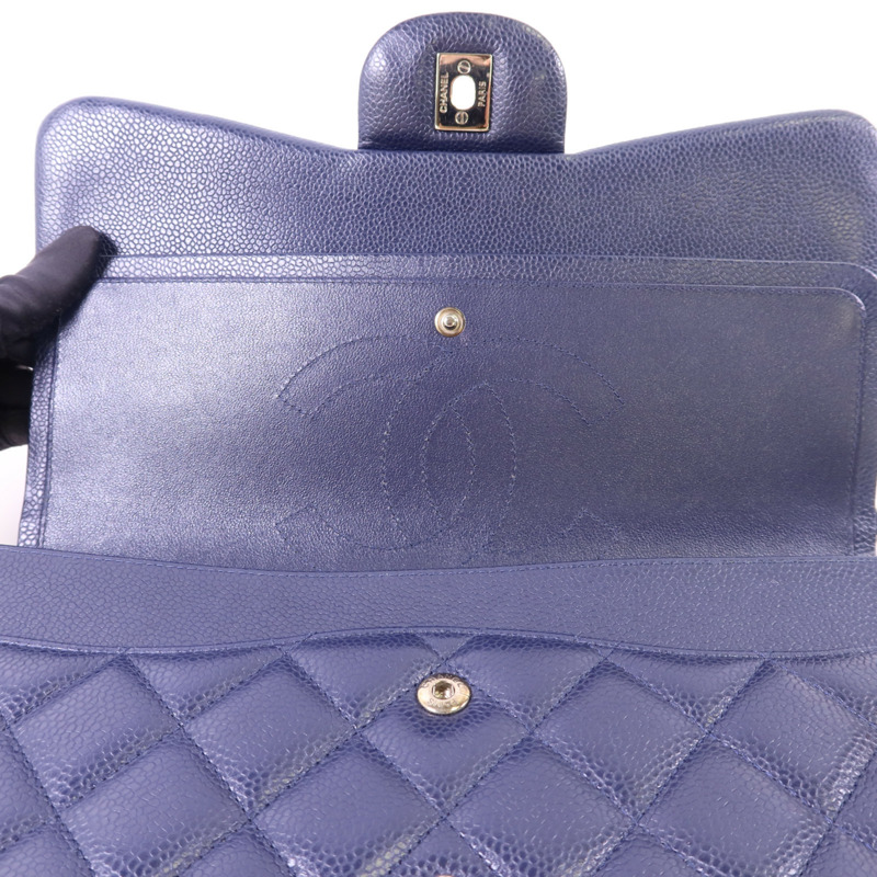 CHANEL 牛皮皮革Large Classic銀扣鏈帶肩背袋-9