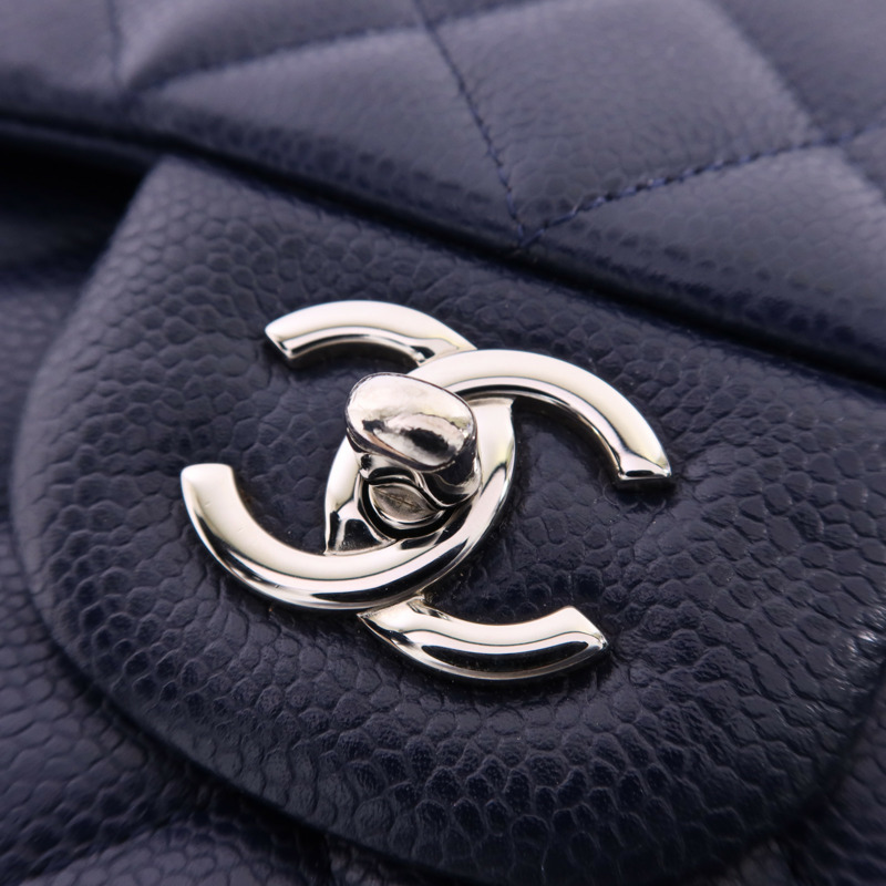 CHANEL 牛皮皮革Large Classic銀扣鏈帶肩背袋-11