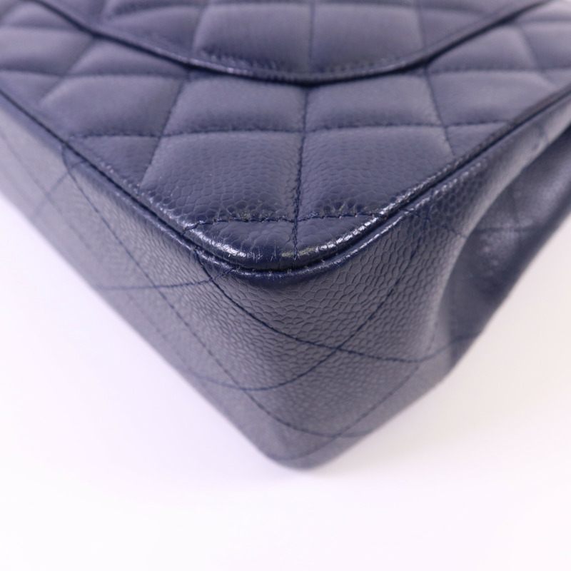 CHANEL 牛皮皮革Large Classic銀扣鏈帶肩背袋-14