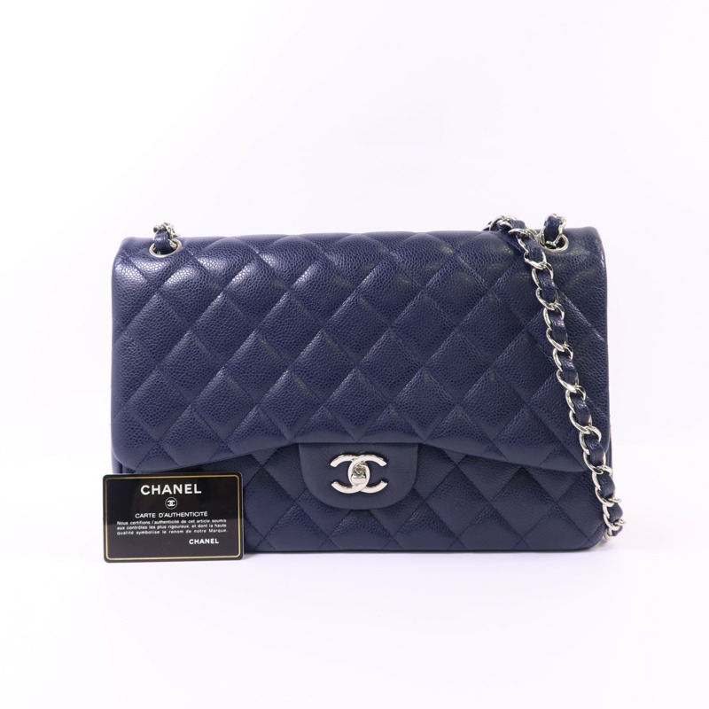 CHANEL 牛皮皮革Large Classic銀扣鏈帶肩背袋-19