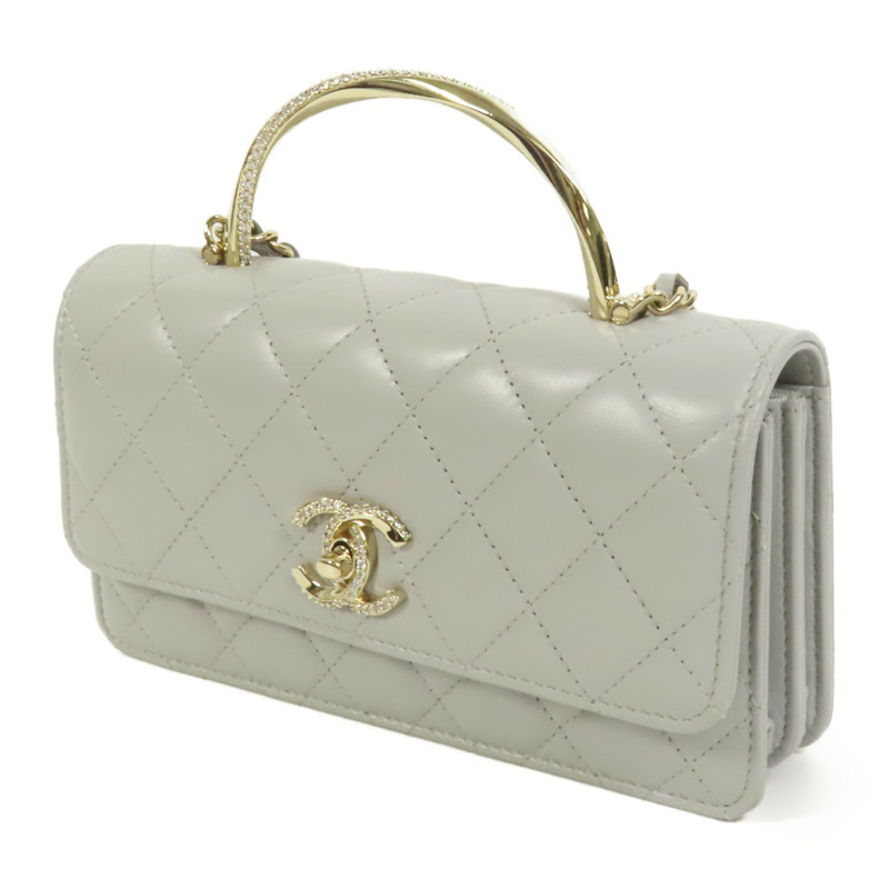 CHANEL 羊皮皮革Chain Shoulder金扣手挽肩背兩用袋-2