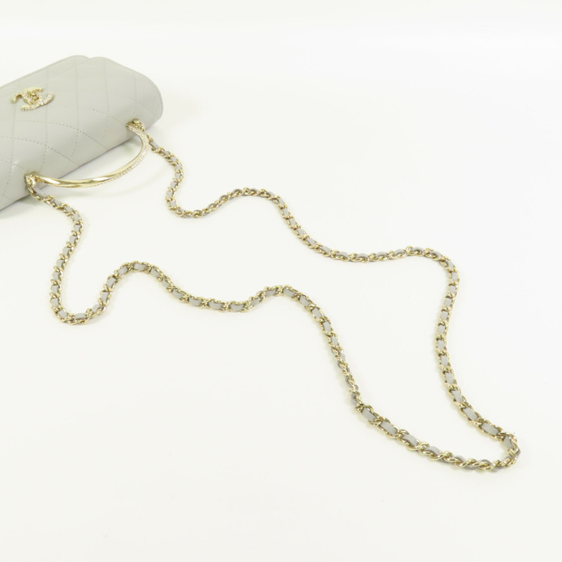 CHANEL 羊皮皮革Chain Shoulder金扣手挽肩背兩用袋-4