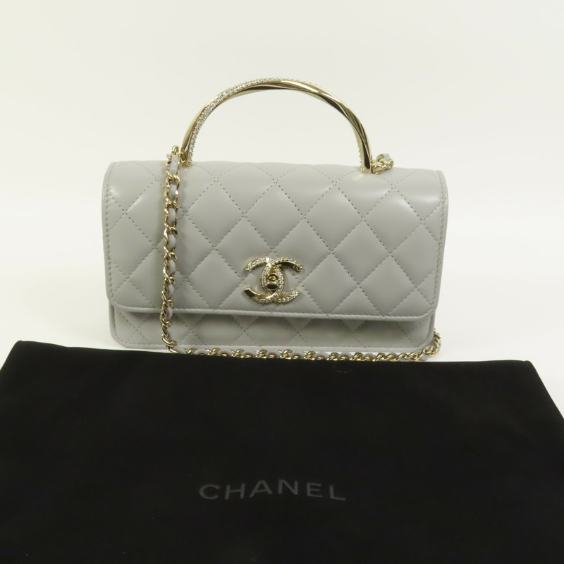 CHANEL 羊皮皮革Chain Shoulder金扣手挽肩背兩用袋-11