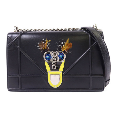 Dior 羊皮皮革Crystal Feather Medium Diorama銀扣鏈帶肩背袋