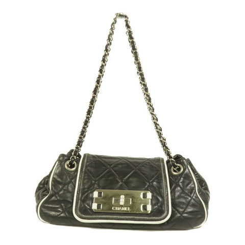 CHANEL 牛皮皮革West Accordion Flap Bag銀扣鏈帶肩背袋