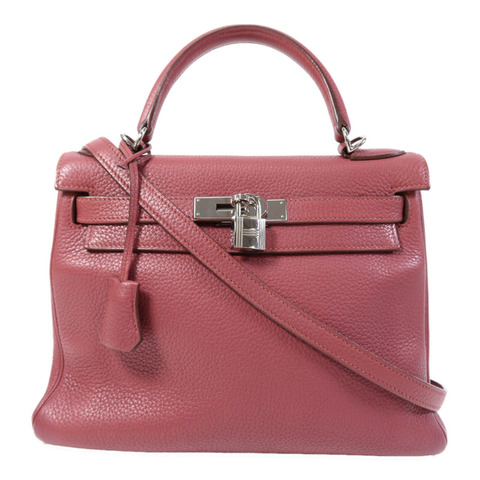 HERMES Togo皮革Kelly 28銀扣手挽肩背兩用袋Bois de Rose