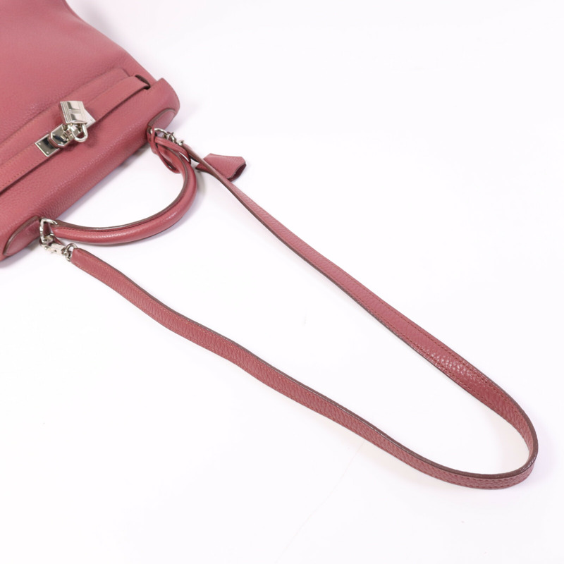 HERMES Togo皮革Kelly 28銀扣手挽肩背兩用袋Bois de Rose-5