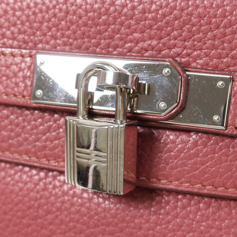 HERMES Togo皮革Kelly 28銀扣手挽肩背兩用袋Bois de Rose-11