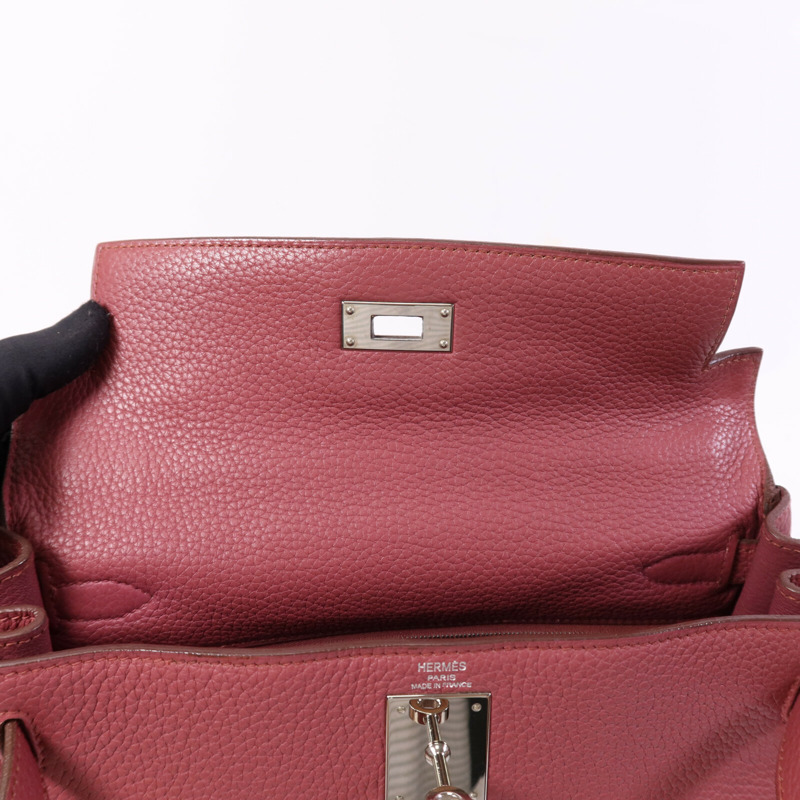 HERMES Togo皮革Kelly 28銀扣手挽肩背兩用袋Bois de Rose-12