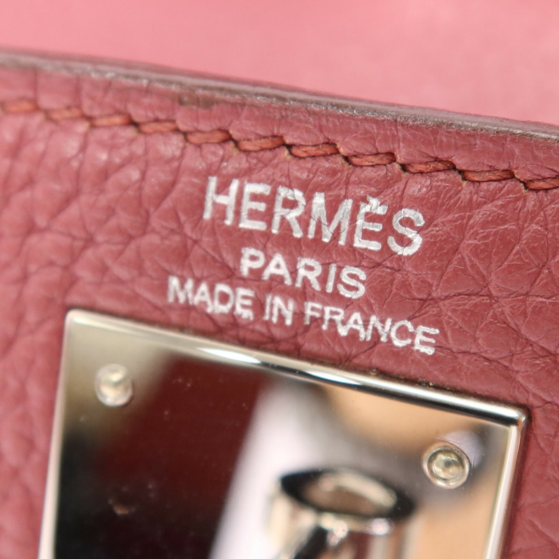 HERMES Togo皮革Kelly 28銀扣手挽肩背兩用袋Bois de Rose-13