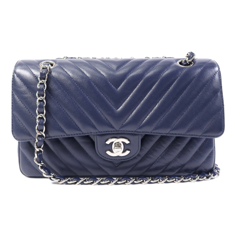 CHANEL 牛皮皮革Classic Flap Chevron銀扣鏈帶肩背袋-0