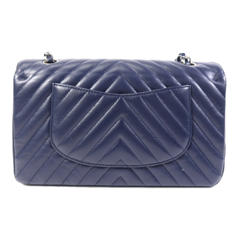 CHANEL 牛皮皮革Classic Flap Chevron銀扣鏈帶肩背袋-1