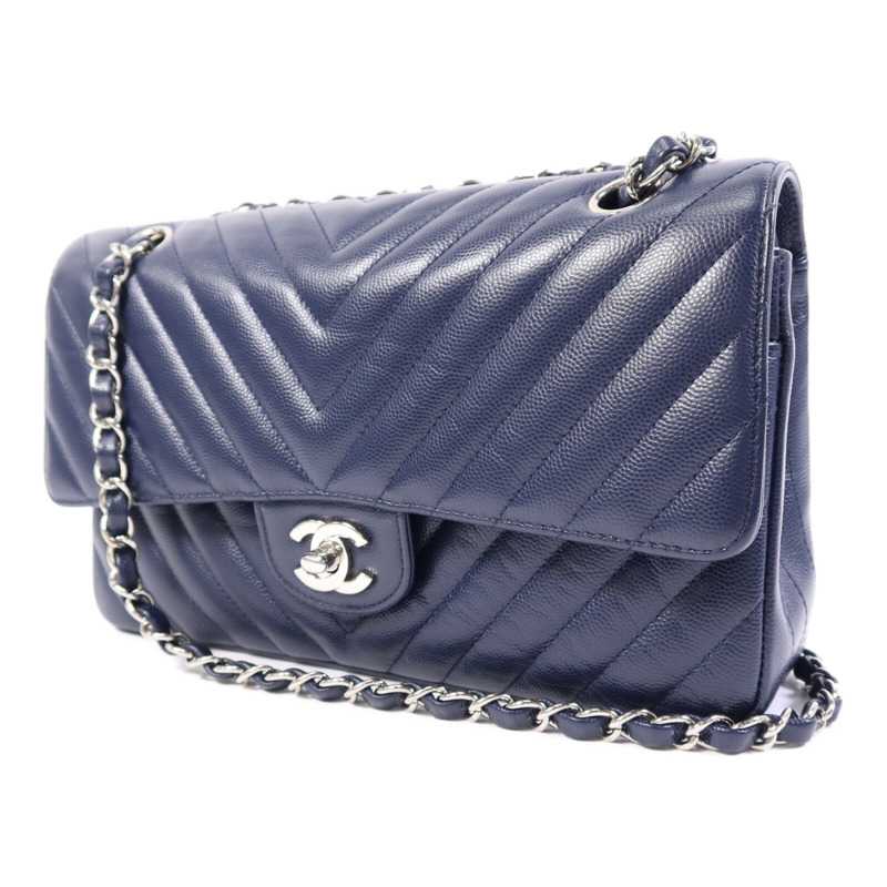 CHANEL 牛皮皮革Classic Flap Chevron銀扣鏈帶肩背袋-2