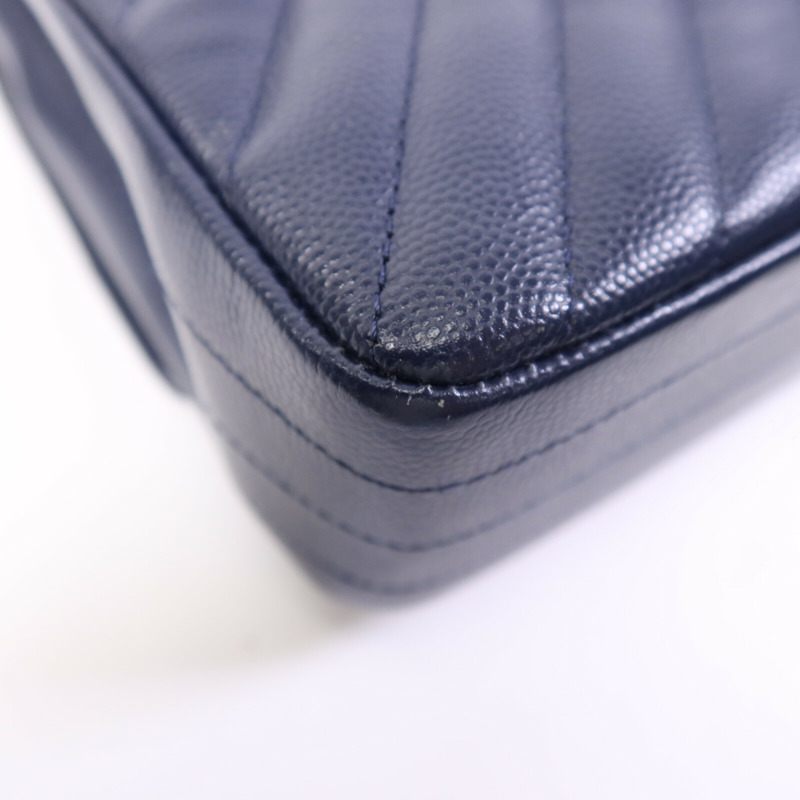 CHANEL 牛皮皮革Classic Flap Chevron銀扣鏈帶肩背袋-10