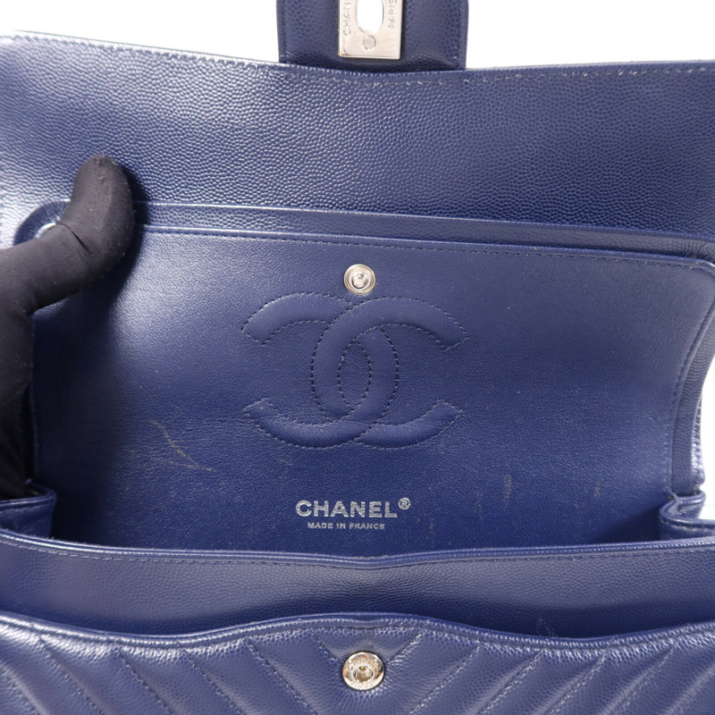 CHANEL 牛皮皮革Classic Flap Chevron銀扣鏈帶肩背袋-13