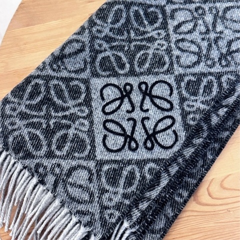 【全❤️】LOEWE Anagram scarf羅意威羊絨羊毛刺繡 圍巾頸巾女款 深灰色 黑灰色