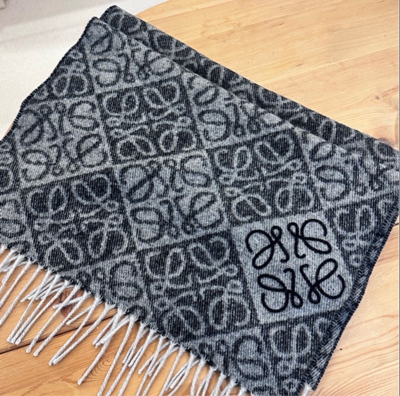 【全❤️】LOEWE Anagram scarf羅意威羊絨羊毛刺繡 圍巾頸巾女款 深灰色 黑灰色-4