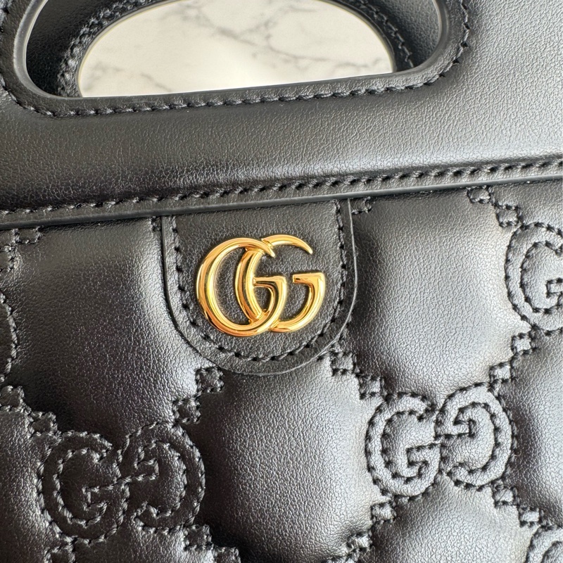 Gucci黑壓紋金雙G直立手提兩用包-12
