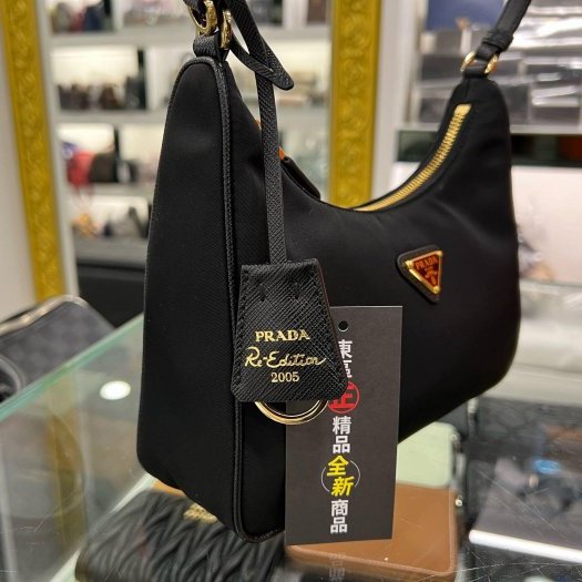 東區正精品㊣PRADA 1N204M HOBO 2005 全新黑色尼龍金三角牌皮革背帶單把手提包腋下包 RZ-1