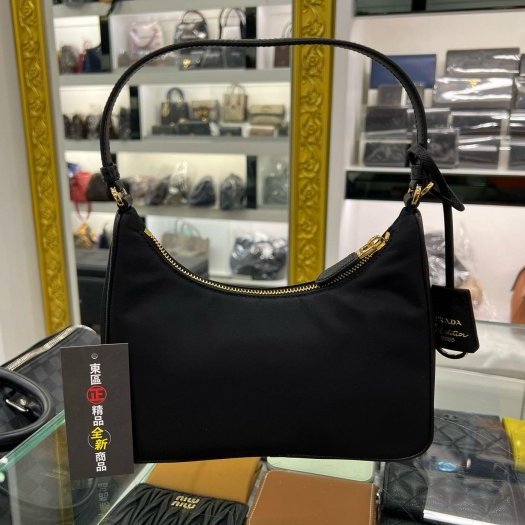 東區正精品㊣PRADA 1N204M HOBO 2005 全新黑色尼龍金三角牌皮革背帶單把手提包腋下包 RZ-7