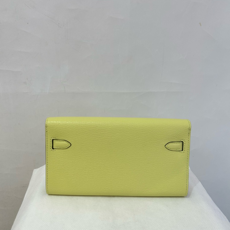 HERMES R9嫩芽黃山羊皮銀釦 Kelly Togo WOC-1