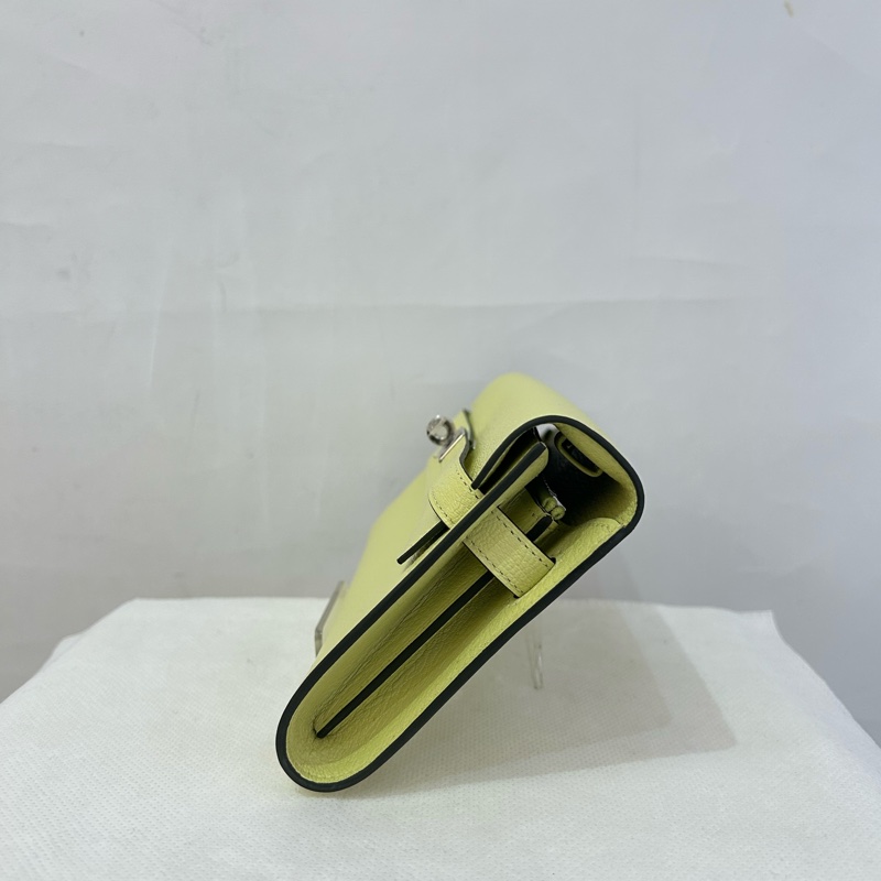 HERMES R9嫩芽黃山羊皮銀釦 Kelly Togo WOC-2