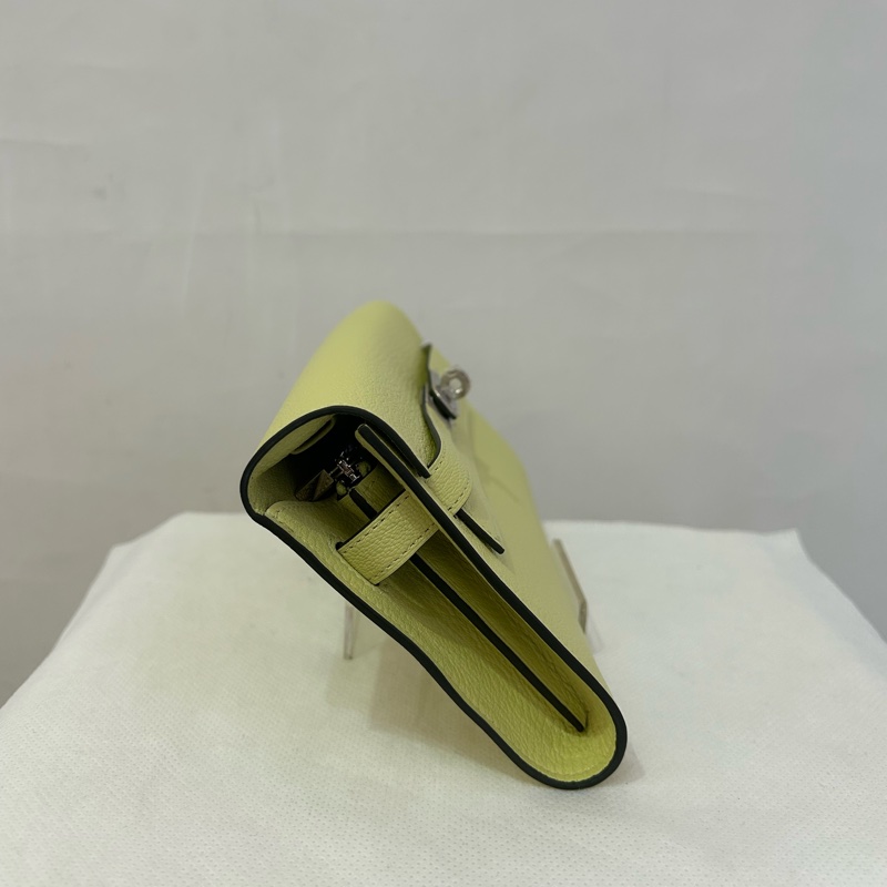HERMES R9嫩芽黃山羊皮銀釦 Kelly Togo WOC-3