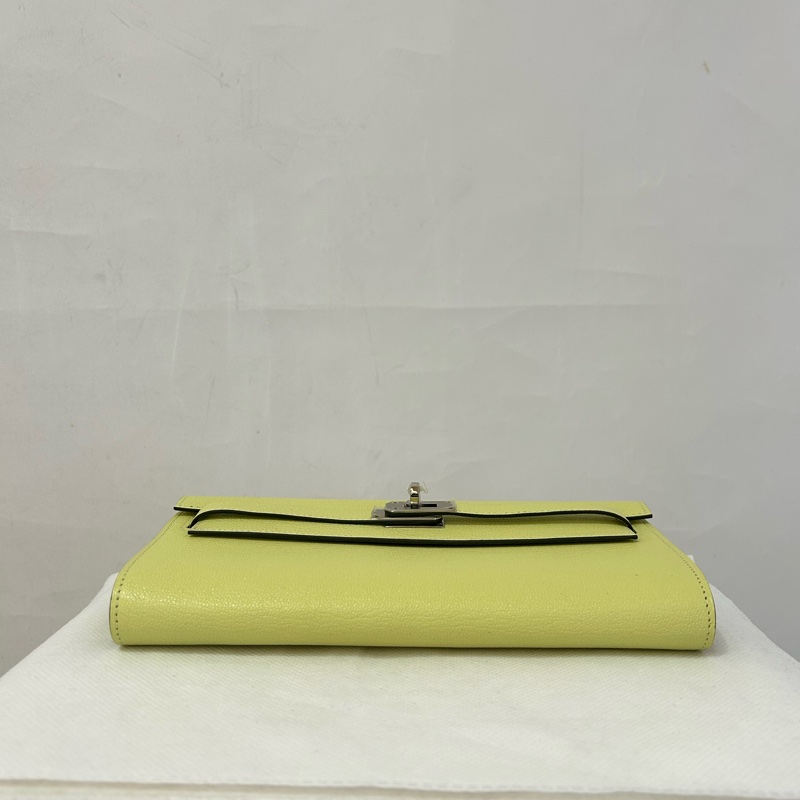 HERMES R9嫩芽黃山羊皮銀釦 Kelly Togo WOC-4