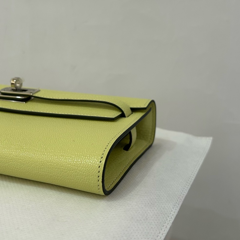 HERMES R9嫩芽黃山羊皮銀釦 Kelly Togo WOC-5