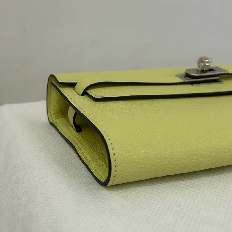HERMES R9嫩芽黃山羊皮銀釦 Kelly Togo WOC-6