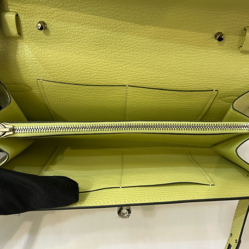 HERMES R9嫩芽黃山羊皮銀釦 Kelly Togo WOC-7