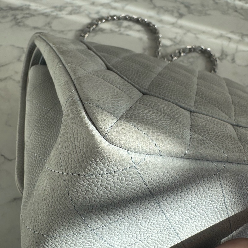 Chanel灰荔枝銀雙C jumbo-11