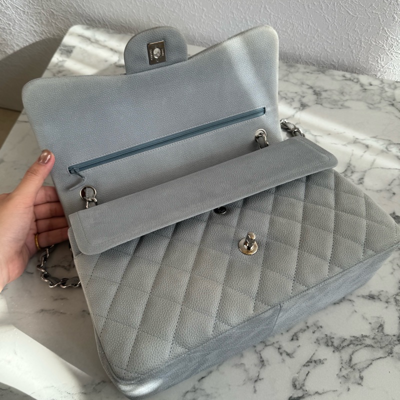 Chanel灰荔枝銀雙C jumbo-14