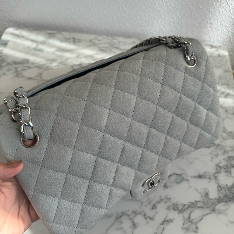 Chanel灰荔枝銀雙C jumbo-16