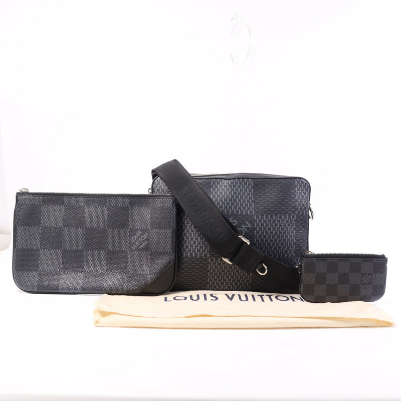 LOUIS VUITTON Damier Graphite Trio Messenger銀扣肩背袋-6