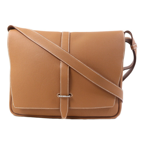 HERMES Togo皮革Steve Light Messenger銀扣肩背袋Gold