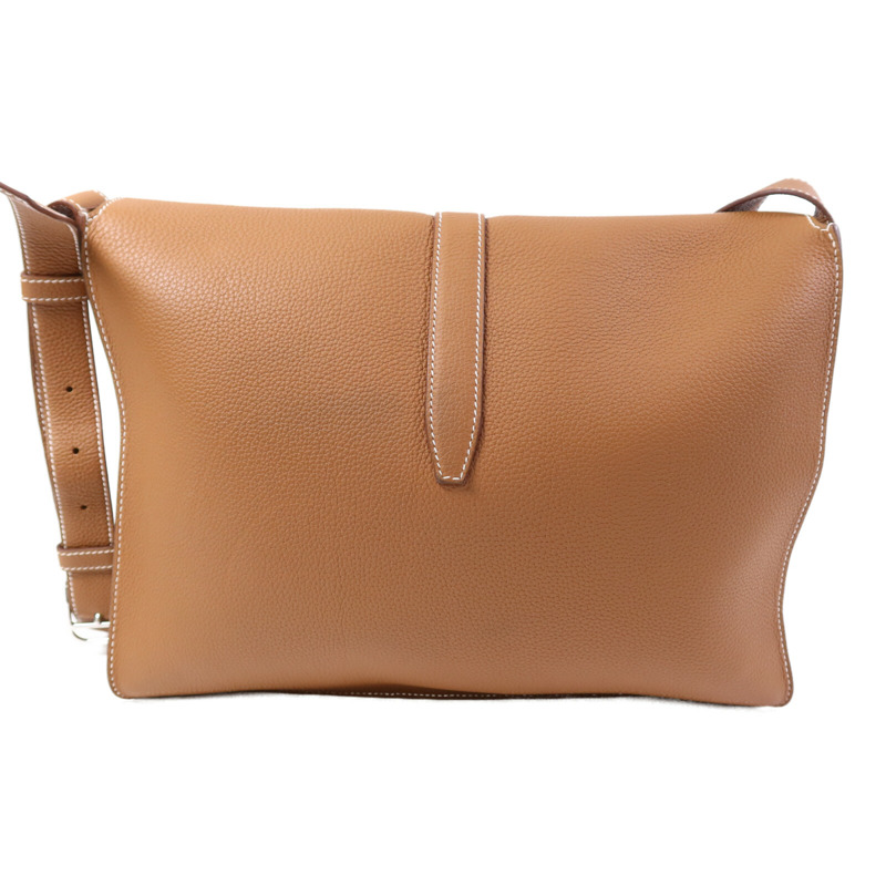 HERMES Togo皮革Steve Light Messenger銀扣肩背袋Gold-1