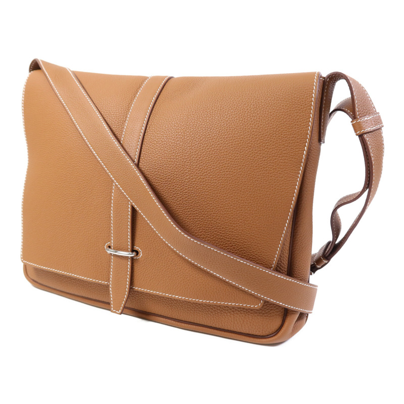 HERMES Togo皮革Steve Light Messenger銀扣肩背袋Gold-2