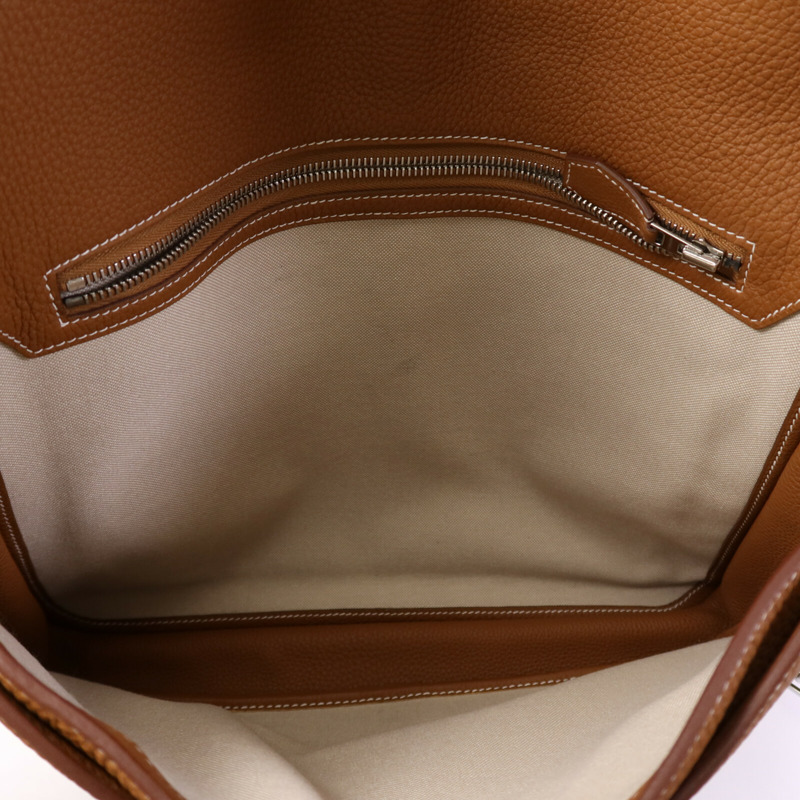 HERMES Togo皮革Steve Light Messenger銀扣肩背袋Gold-4